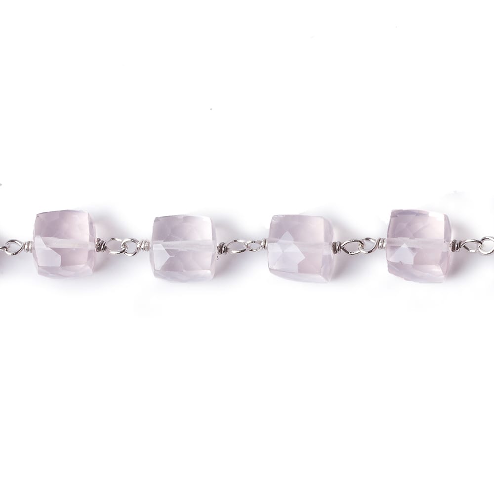 6.5x6.5mm Rose Quartz faceted cube Silver .925 Chain by the foot 26 pcs (ONLINE ORDER ONLY)