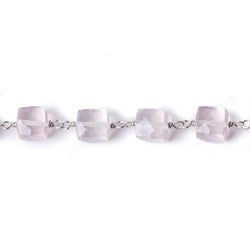 6.5x6.5mm Rose Quartz faceted cube Silver .925 Chain by the foot 26 pcs (ONLINE ORDER ONLY)