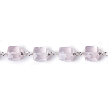 6.5x6.5mm Rose Quartz faceted cube Silver .925 Chain by the foot 26 pcs (ONLINE ORDER ONLY)