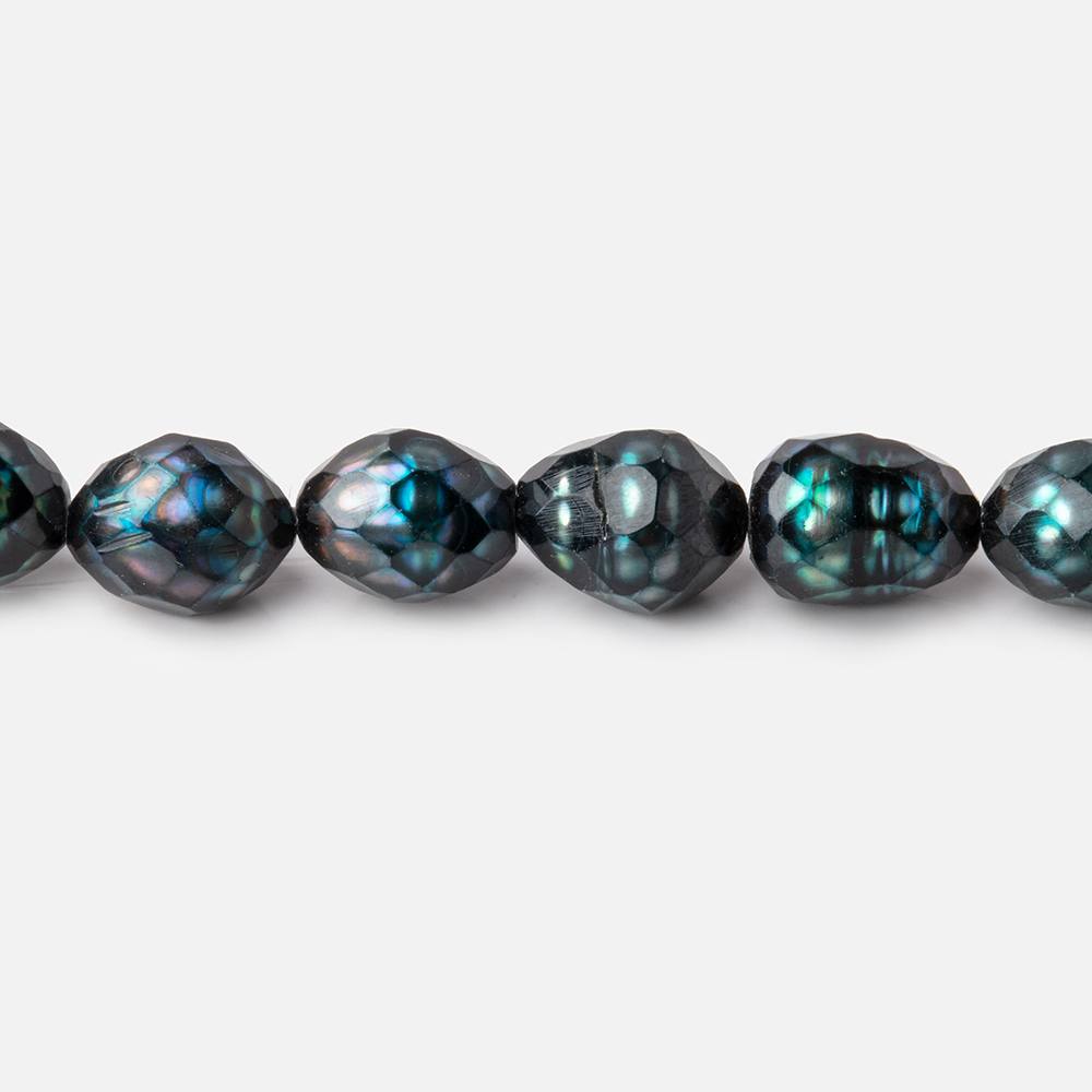 6.5x8-9x7mm Teal Blue Faceted Oval Freshwater Pearls 16 inch 50 pieces (ONLINE ORDER ONLY)