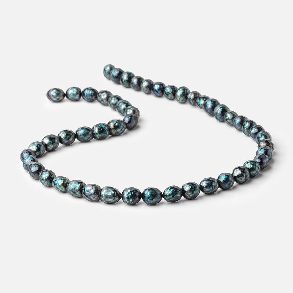 6.5x8-9x7mm Teal Blue Faceted Oval Freshwater Pearls 16 inch 50 pieces (ONLINE ORDER ONLY)