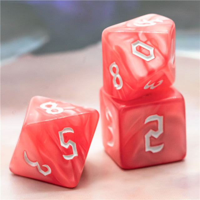 Red Macaron 7-Dice Blend Set w/White Numbers (Online Only)
