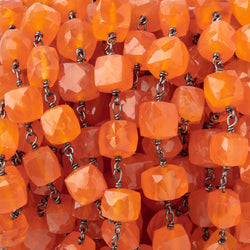 7-8mm Carnelian Faceted Cube Black Gold over Sterling Silver Chain (ONLINE ORDER ONLY)