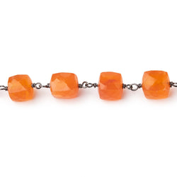 7-8mm Carnelian Faceted Cube Black Gold over Sterling Silver Chain (ONLINE ORDER ONLY)