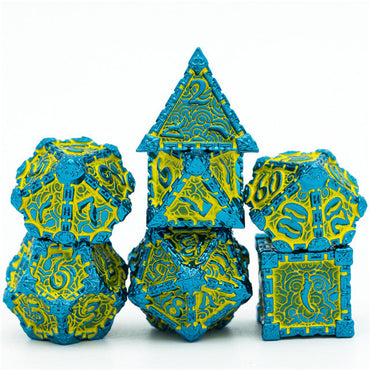 Blue and Yellow Metal Dice（Dagger of Venom）7-Dice Udixi RPG (Online Only)