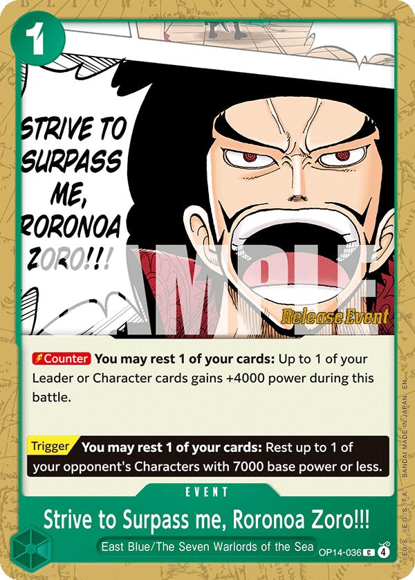 Strive to Surpass me, Roronoa Zoro!!! [The Azure Sea's Seven Release Event Cards]