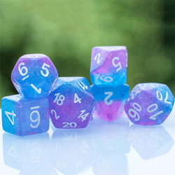 Purple Blue Two Tone 7-Dice Dnd Dice | Glitter w/White Numbers Set (Online Only)