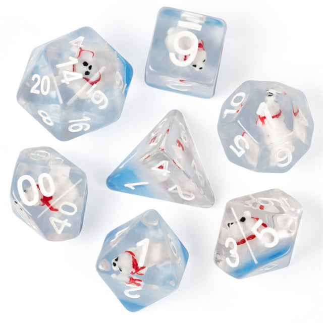 Polar Bear on Blue 7-Dice Set w/White Numbers Dnd Dice Set (Online Only)