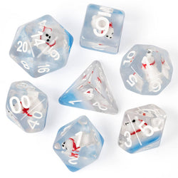 Polar Bear on Blue 7-Dice Set w/White Numbers Dnd Dice Set (Online Only)