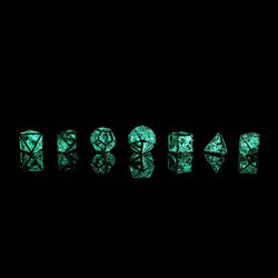 Skull's Grin Hollow Metal Dice Set - Glow in the Dark Blue (ONLINE ORDER ONLY)