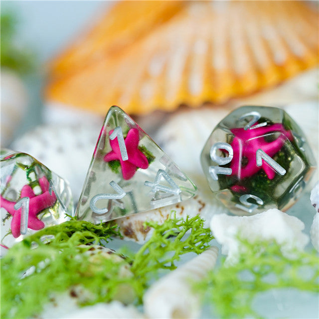 Pink Starfish Dice 7-Dice Set Resin Dungeons and Dragons Dice (Online Only)