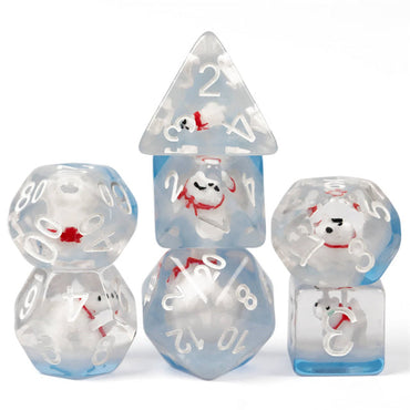 Polar Bear on Blue 7-Dice Set w/White Numbers Dnd Dice Set (Online Only)