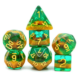 Green and Gold Starfish Dice 7-Dice Set Resin Dungeons and Dragons Dice (Online Only)
