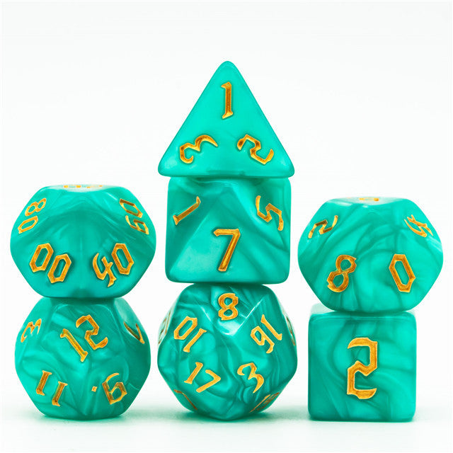 Seafoam Macaron 7-Dice Blend Set w/Gold Numbers (Online Only)