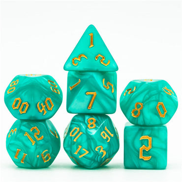 Seafoam Macaron 7-Dice Blend Set w/Gold Numbers (Online Only)