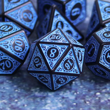 Blue Magic Flame 7-Dice Set DND RPG Dice Black w/Color Fill (Online Only)