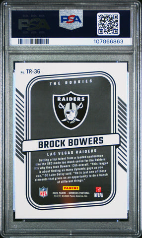 Graded 2024 Panini Donruss Brock Bowers #TR36 The Rookies Rookie RC Football Card PSA 10 Gem Mint (ONLINE ORDER ONLY)