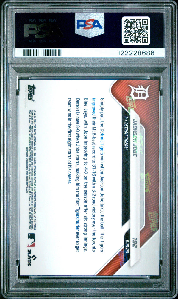Graded 2025 Topps Now Jackson Jobe #192 Orange Foil /25 Rookie RC Baseball Card PSA 10 Gem Mint (ONLINE ORDER ONLY)