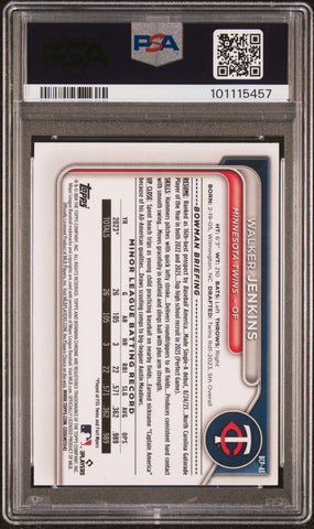 Graded 2024 Topps Bowman Walker Jenkins #BCP43 Chrome Prospects Lunar Glow Refractor Rookie RC Baseball Card PSA 10 Gem Mint (ONLINE ORDER ONLY)