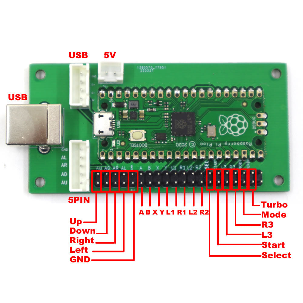 RAC-C500-PICO Raspberry Pi Pico Zero Delay Arcade Joystick Controller Board (Online Only)