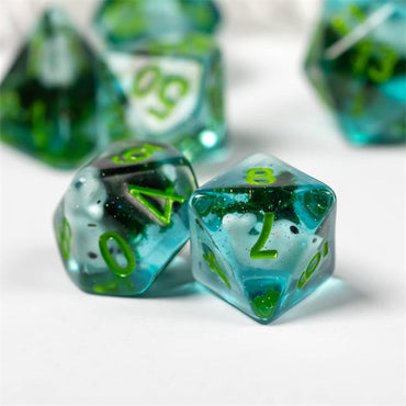 White Fish Seaweed 7-Dice Set w/Green Numbers Dnd Dice Set (Online Only)