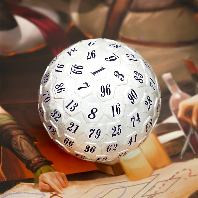 Silver Metal d100 w/ Purple Numbers Dungeons and Dragons RPG (Online Only)