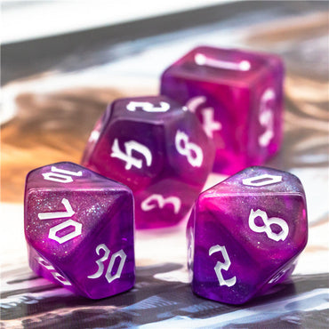 Purple + Red Glitter Party Dice (White font) 7-Dice Set RPG DND (Online Only)