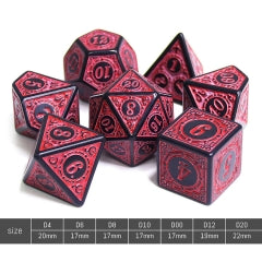 Red Magic Flame 7-Dice Set DND RPG Dice Black w/Color Fill (Online Only)