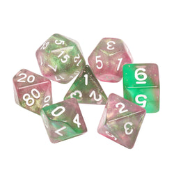 Rebirth 7-Dice Set Green/Pink w/White Numbers Dnd Dice Set (Blacklight reactive) (Online Only)