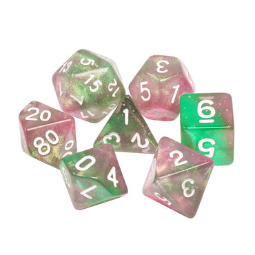 Rebirth 7-Dice Set Green/Pink w/White Numbers Dnd Dice Set (Blacklight reactive) (Online Only)