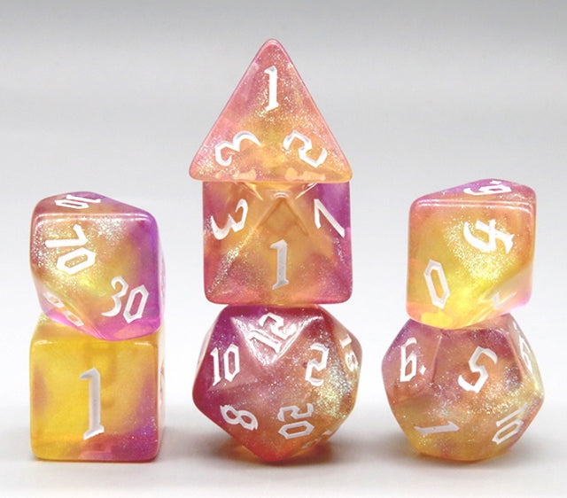 Always Go Pink-Purple/Yellow 7-Dice Set RPG DND (Online Only)