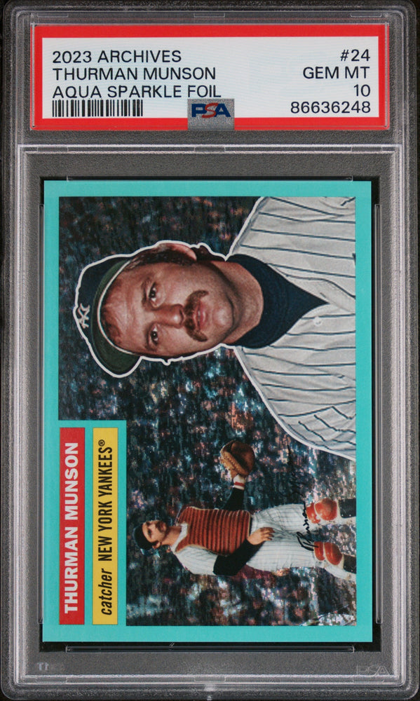 2023 TOPPS ARCHIVES THURMAN MUNSON AQUA SPARKLE FOIL #24 - PSA 10 (Online Order Only)