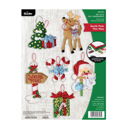 Bucilla North Pole This Way Felt Ornament Kit – Set of 6 Festive Christmas Ornaments (ONLINE ORDER ONLY)