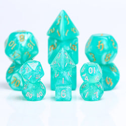 Glitter Teal 7-Dice Mini-Dice RPG Set w/Silver Numbers Miniature Dice (Online Only)