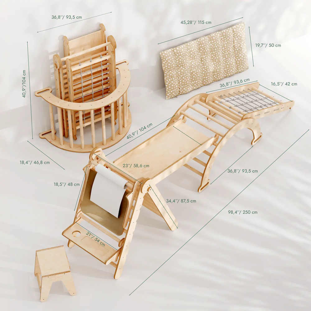 6in1 Montessori Climbing Set: Triangle Ladder + Arch/Rocker + Slide/Ramp + Net + Cushion + Art Addition (ONLINE ORDER ONLY)