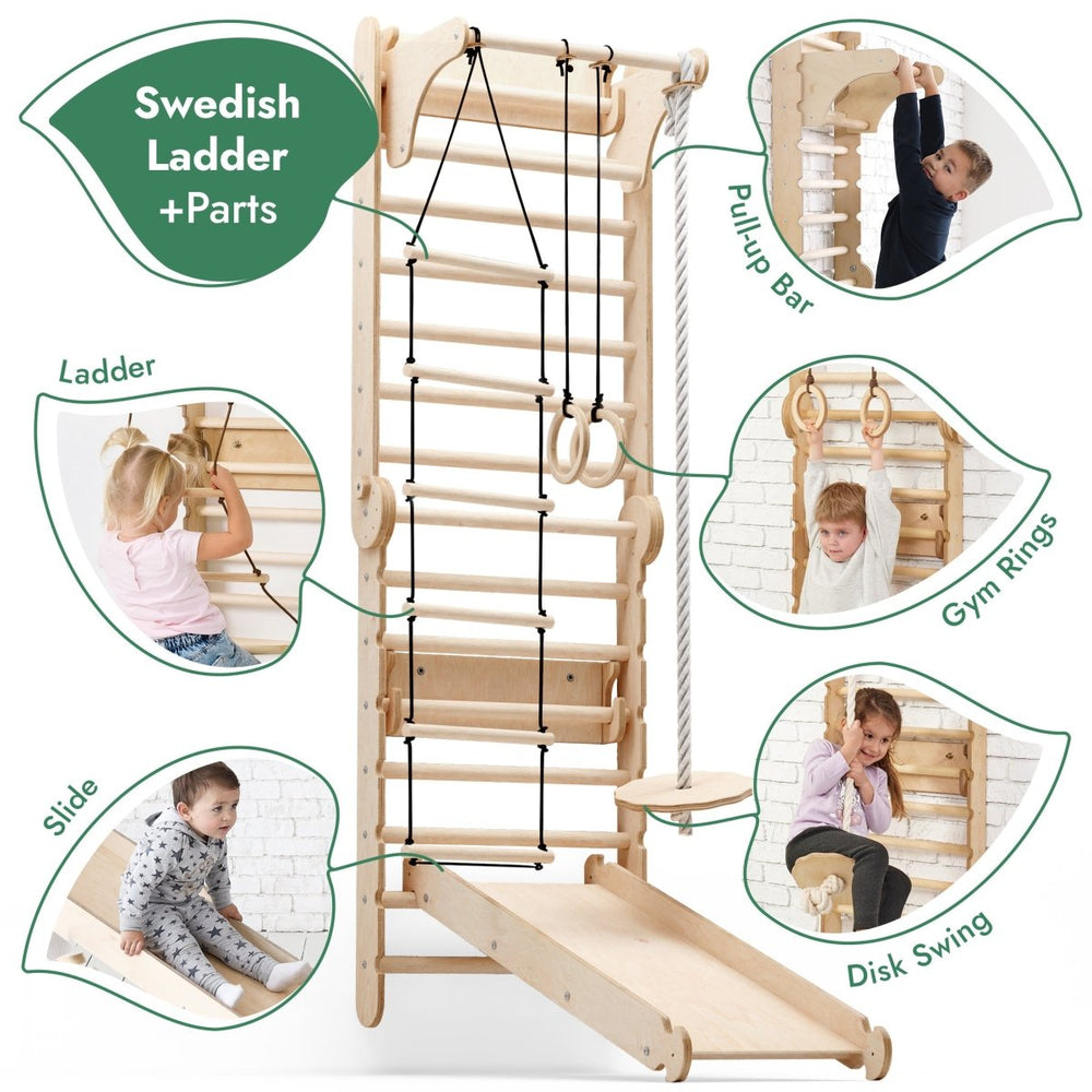 6in1 Wooden Swedish Wall / Climbing ladder for Children + Swing Set + Slide Board (ONLINE ORDER ONLY)
