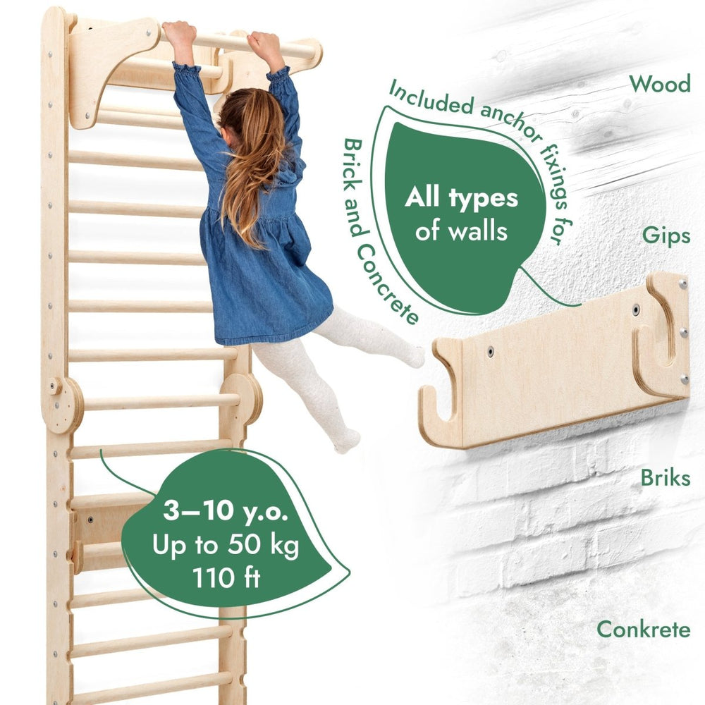 6in1 Wooden Swedish Wall / Climbing ladder for Children + Swing Set + Slide Board (ONLINE ORDER ONLY)