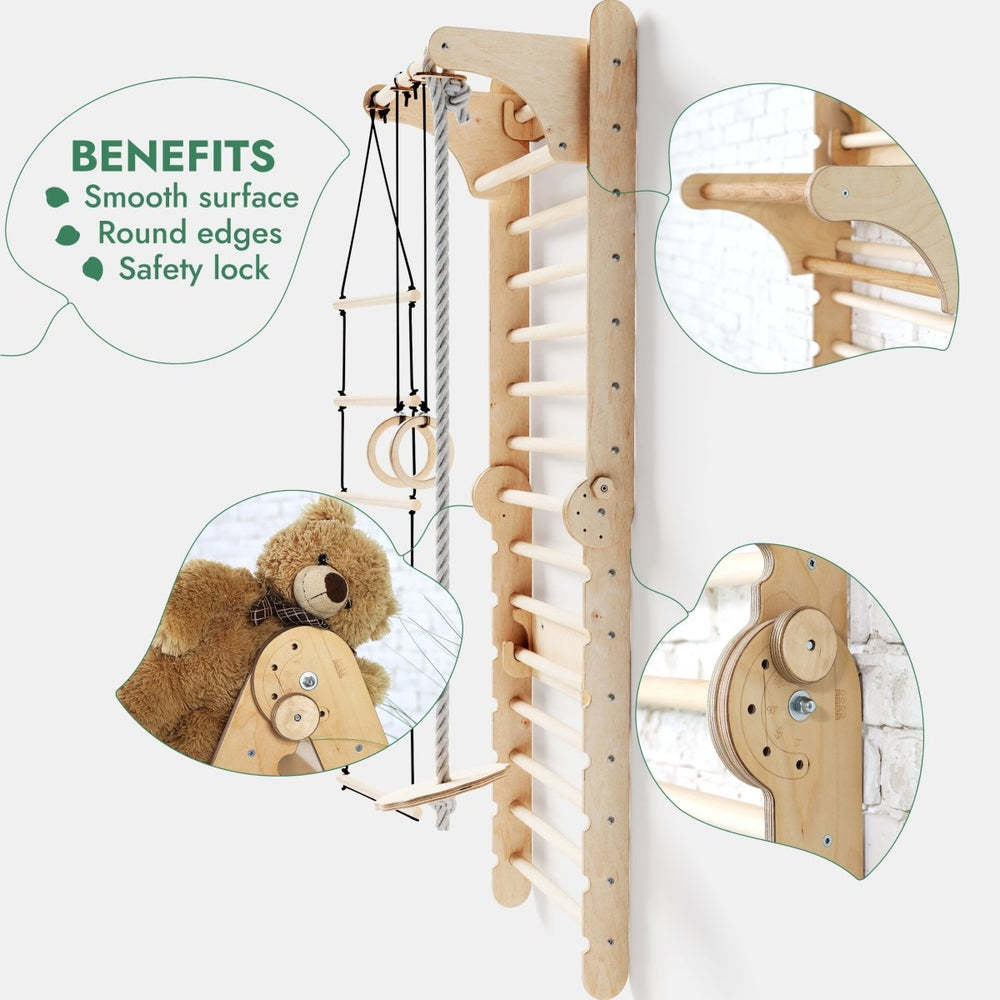 6in1 Wooden Swedish Wall / Climbing ladder for Children + Swing Set + Slide Board (ONLINE ORDER ONLY)