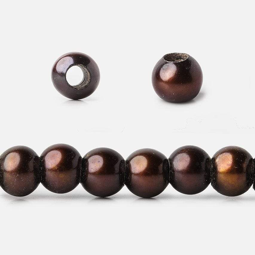 6mm - 7mm Chestnut Large Hole Off Round Pearl 2.5mm drill hole, 15 inch, 75 pieces (ONLINE ORDER ONLY)