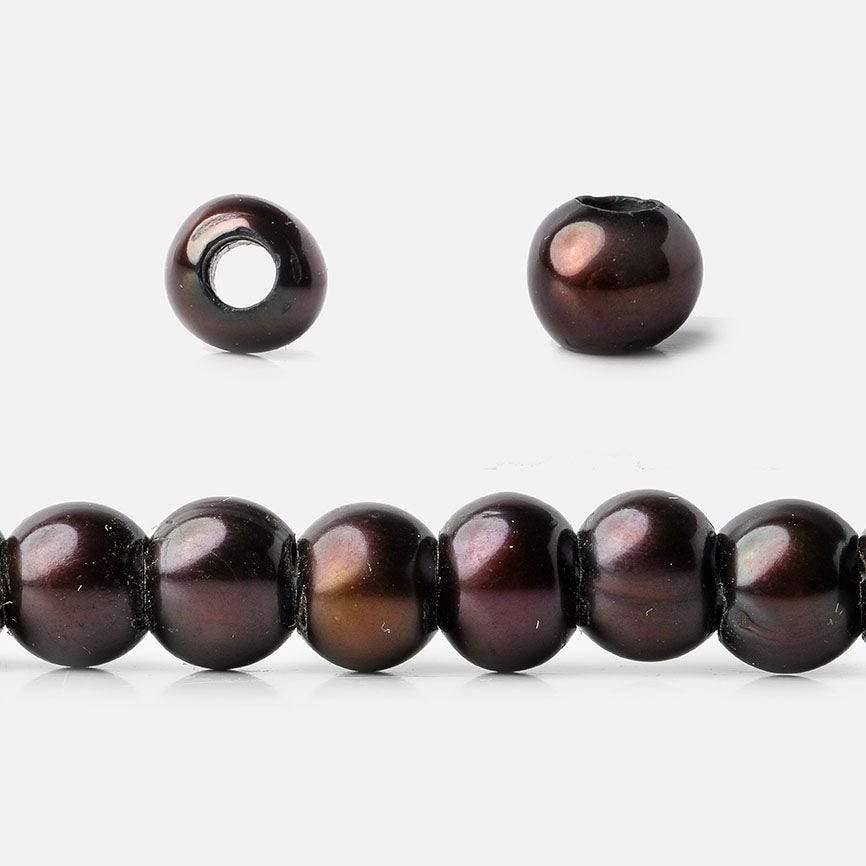 6mm - 7mm Raspberry Chocolate Large Hole Off Round Pearl 2.5mm drill hole, 15 inch, 75 pieces (ONLINE ORDER ONLY)