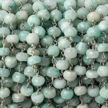 6mm Amazonite faceted rondelle Silver Chain by the foot 30 pcs (ONLINE ORDER ONLY)