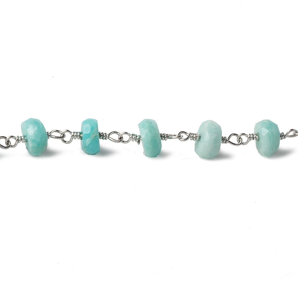 6mm Amazonite faceted rondelle Silver plated Chain by the foot 30 beads (ONLINE ORDER ONLY)
