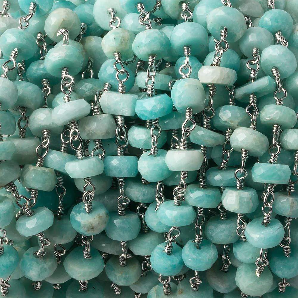 6mm Amazonite faceted rondelle Silver plated Chain by the foot 30 beads (ONLINE ORDER ONLY)