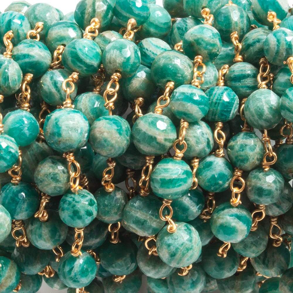 6mm Russian Amazonite faceted round Vermeil Chain by the foot 25 beads (ONLINE ORDER ONLY)