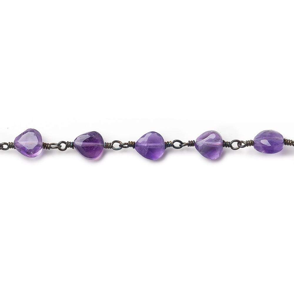 6mm Amethyst faceted heart Black Gold plated Chain by the foot (ONLINE ORDER ONLY)