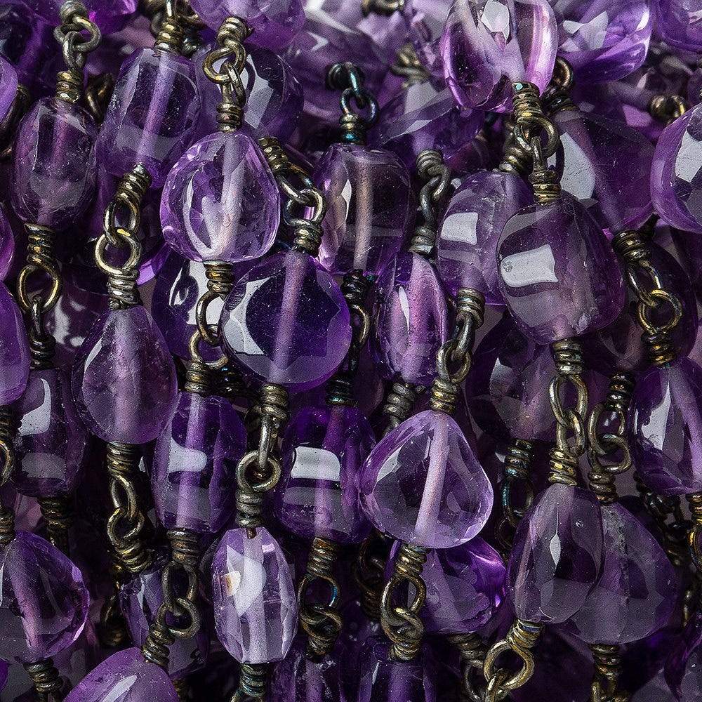 6mm Amethyst faceted heart Black Gold plated Chain by the foot (ONLINE ORDER ONLY)