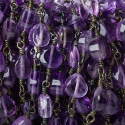 6mm Amethyst faceted heart Black Gold plated Chain by the foot (ONLINE ORDER ONLY)