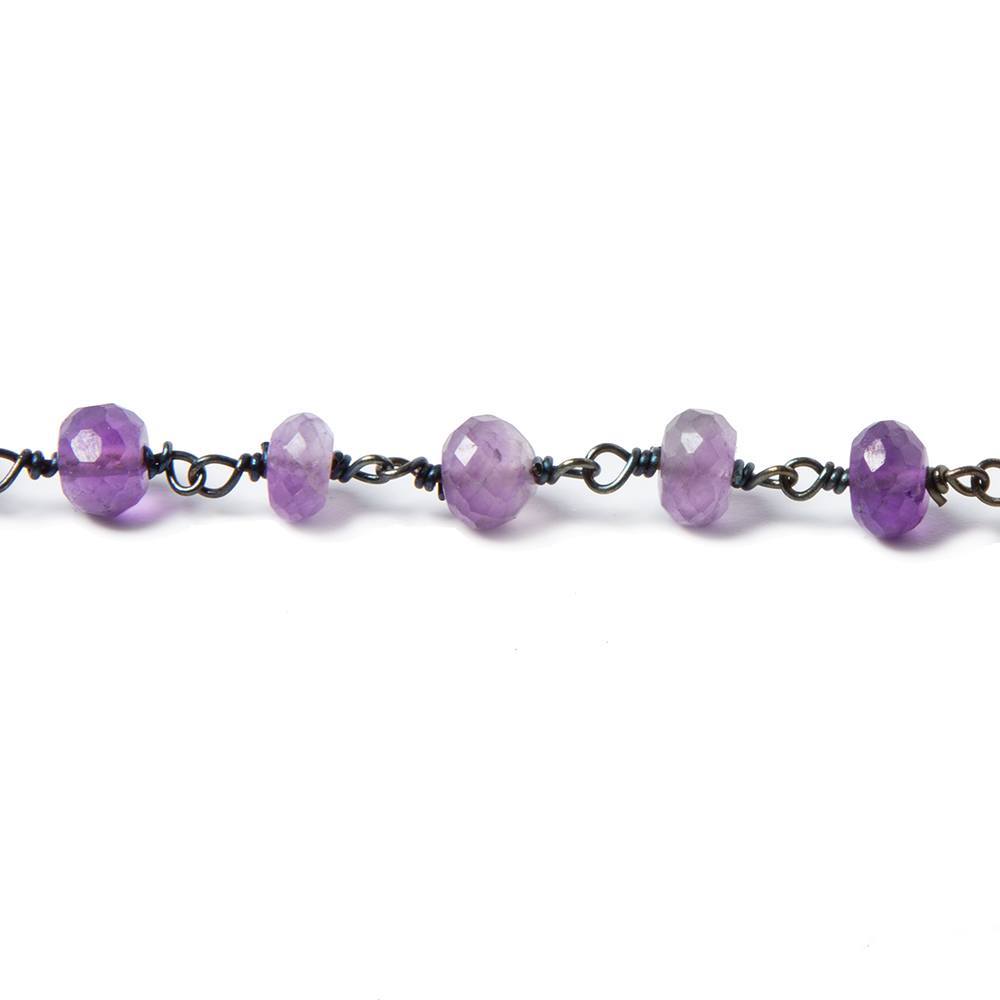 6mm Amethyst faceted rondelle Black Gold Chain by the foot 29 pcs (ONLINE ORDER ONLY)