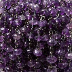 6mm Amethyst faceted rondelle Black Gold Chain by the foot 29 pcs (ONLINE ORDER ONLY)