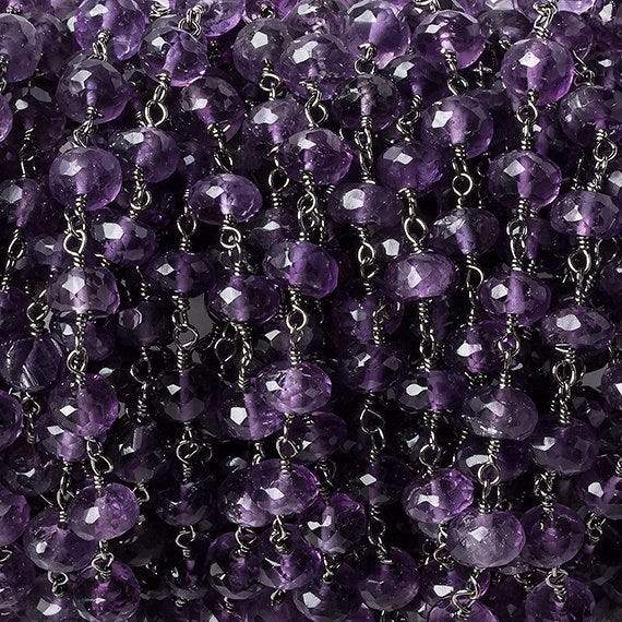 6mm Amethyst faceted rondelle Black Gold Chain by the foot 30 pcs (ONLINE ORDER ONLY)